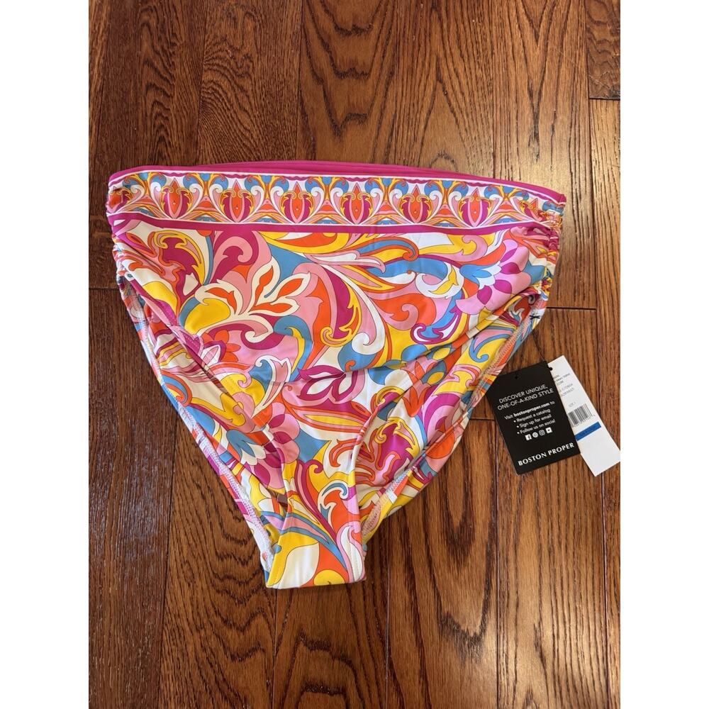 NEW‎ Carmen Marc Valvo Women's XL Bikini Swim Bottoms High Waisted Pink Paisley